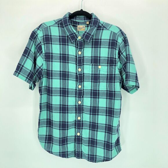 True Grit Plaid Shirt Mens M Green Muslin Cotton Gauze Short Sleeve Button Up - Picture 1 of 6